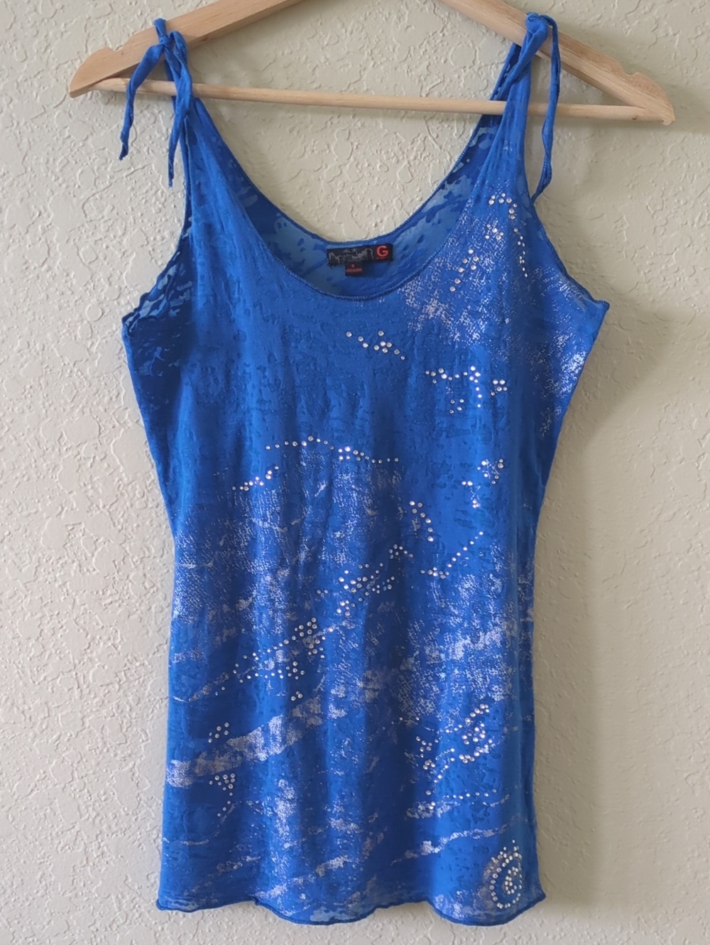 G by Guess Royal Blue Tie-Shoulder Tank with Metallic Silver Detail